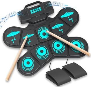 Electronic Drum Set Portable 9 Pads Roll-Up Drum Practice Pad, USB MIDI Connectivity, Electric Drum Kit with Built-in Stereo Dual Speakers for Beginner Kids Christmas & Birthday Gift