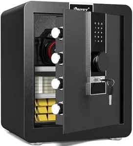 Kavey 2.0 Cub Fireproof Safe Box, Steel Security Safes with LCD Touch Screen & LED Light, Home Safe with Dual Alarm & Mute Function, Money Safe with Removable Shelf for Documents and Valuables-Black