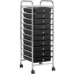 Yaheetech 10 Drawers Plastic Storage Cart, Multipurpose Mobile Organizer Unit with 4 Lockable Wheels, Utility Rolling Trolley for Home Office School Salon & Beauty, Black