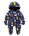 WYTbaby Baby Winter Snowsuit Romper Hooded Zipper, Boys Girls Thick Warm Jumpsuit Waterproof, Toddler Infant Coat Outfit Snow Wear Suit with Gloves Booties 18-24Months.