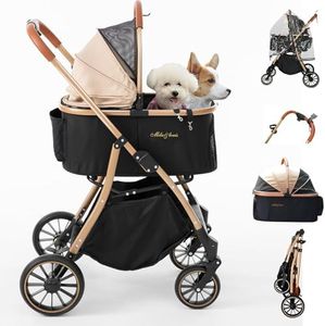 MILA&LOUIS Dog Stroller, Cat Stroller for Small & Medium Dogs 55 lbs, Lightweight Pet Stroller with 4 PU Wheels Cat Stroller for 1&2 Cats, Detachable Aluminum Cradle, Cup Holder, Hook & Rain Cover