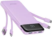 Portable Charger with Built in Cables, Portable Charger with Cords Wires Slim 10000mAh Travel Essentials Battery Pack 6 Outputs 3A High Speed Power Bank for iPhone Samsung Pixel LG Moto iPad