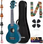 AODSK Soprano Ukulele Beginner Set-21 Inch Hawaiian Ukulele for Kid Adult Student with Gig Bag,Strings,Pick All in One Kit (21 Inch Sapele Ukulele) (Blue)