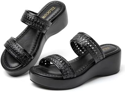 Tilocow Two Strap Platform Wedge Sandals Women Summer Beach Woven Slides