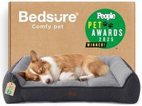 Bedsure Orthopedic Dog Beds Large - 89x63cm Extra Thick Supportive Large Dogs Sofa with Waterproof Washable Cover, Pet Bed Sofa with Soft Plush Sherpa and Nonskid Bottom, Dark Grey