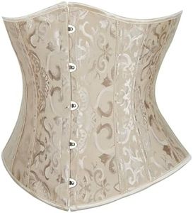 SZIVYSHI Underbust Corset - Corsets for Women - Waist Cincher Shaper Boned Satin Lace Up Vintage Bustier Top, Beige, Medium