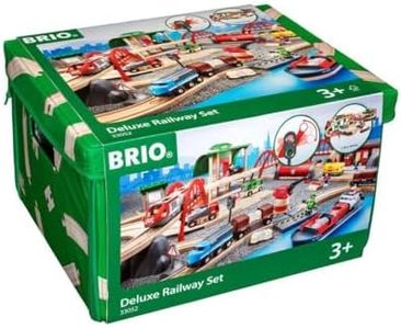 BRIO World 33052 Deluxe Railway Set | Comprehensive Wooden Train Toy Set for Kids Age 3 and Up | FSC Certified Eco-Friendly Toy | Exciting Harbor and Metro Scenes