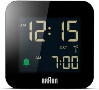 Braun Réveil de Voyage numérique radiocommandé pour Le Fuseau horaire de l’Europe Centrale (DCF) avec Fonction Snooze, Taille compacte, réglage Rapide, bip de l’Alarme en Crescendo, Noir, BC08B-DCF