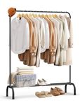 YORKING Clothes Rail, Hanging Rail for Clothes Garment Rack with Shelf, Freestanding Clothes Rack for Coats Dresses Skirts Shoes Hats (Black)