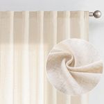 JICNAHN Beige Linen Curtains 84 Inches Long for Living Room Farmhouse Rod Pocket Back Tab Light Filtering Window Drapes for Bedroom Curtains Crude 2 Panels