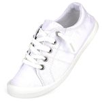 Hxlber Canvas Sneakers for Women Low Top Round Toe Flat Loafers Memory Foam Footbed Comfortable Slip on Fashion Sneakers for Walking White Size 9