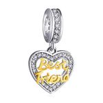 EMOSTAR Dangle 18k Gold Plated Best Friend Charms fits Pandora Charm Bracelet, 925 Sterling Silver Heart Shape Necklace Pendant Pave Sparking CZ Friendship Beads