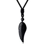 MAIBAOTA Black Obsidian Angel Wings Crystal Necklace for Men Women Adjustable Rope Natural Healing Stone Pendant Necklaces Reiki Energy Quartz Gemstone Jewelry