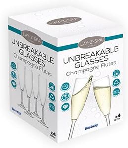 Lay-Z-Spa BWA0008 Premium Plastic Champagne Flutes,187ml, (Set of 4), Virtually Unbreakable Ultra Clear Glasses, Reusable & Dishwasher Safe, Ideal for Hot Tubs, Pools, Camping & Picnics, Transparent