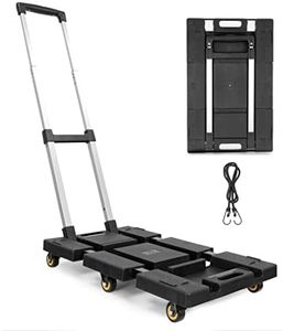 Mount-It! Folding Hand Cart, 330 LB Heavy Duty, Dolly Cart, Lightweight Foldable Cart with 6 Wheels, Extendable Base, Elastic Cord for Luggage, Travel, Moving, Office, Light Industrial Use