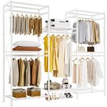 JOISCOPE Heavy Duty Garment Rack, Clothes Rack with 5 Hanging Rods & 6 Storage Shelves, Adjustable Clothing Rack for Hanging Clothes & Clothing Storage, Max 1100 lbs Load Capacity, 75.2''×67.7'',White