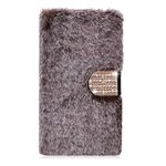 Awenroy Furry Wallet Case for iPhone 6 Plus/6S Plus Fluffy Handmade Hair Soft and Comfortable Plush Vogue Stylish and Bling Crystal Design Premium Leather Flip Wallet Case - Brown