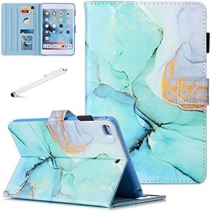 Fancity Coque pour iPad Mini 5, Mini 4 Mini 3, Mini 2, Étui Cuir Synthétique Portefeuille Stand Intelligent Housse [Auto Réveil/Sommeil] pour Apple iPad Mini 1 2 3 4 5, Green Marble