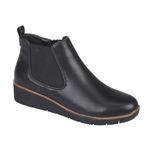 Jo & Joe Ladies Croc Patent Chelsea Wedge Ankle Boot With Side Gusset, Inside Zip For Ease Of Wear & Warm Fur Lining. Sizes 4-8 (Black Matt, UK Footwear Size System, Adult, Women, Numeric, Medium, 4)