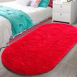 LOCHAS Luxury Velvet Fluffy Carpet Soft Children Rugs Room Mat Modern Shaggy Area Rug for Bedroom Bedside Home Decor 2.6' x 5.3', Red