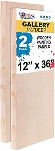 U.S. Art Supply 12" x 36" Birch Wood Paint Pouring Panel Boards, Gallery 1-1/2" Deep Cradle (Pack of 2) - Artist Depth Wooden Wall Canvases - Painting Mixed-Media Craft, Acrylic, Oil, Encaustic