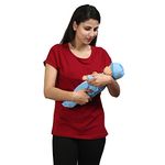 SILLYBOOM - 3.. 2.. 1.. Boom !!! Premium Cotton Solid Women's Pregnancy Maternity Feeding Regular Fit T-Shirt, Nursing Top Tee Round Neck Half Sleeves T-Shirt For Pregnant Women (Maroon, M)