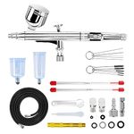 Airbrush Kit, Dual-Action Gravity Airbrush Gun with 0.2/0.3/0.5mm Needles Set, 7cc/20cc/40cc Cup, Air Hose and Airbrush Cleaning Kit for Makeup Nail Painting Model Coloring Cake Decor Shoes Tattoo