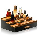 Sephyroth Wooden Cologne Organizer for Men 3 Tier of Elevated Cologne Display Shelf with Drawer Storage Perfume Organization and Storage Display Risers,Great Gift for Man(Black Walnut)