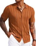 COOFANDY Mens Knit Polo Short Sleeve Knitted Button Down Polo Shirt Retro Guayabera Shirts Casual Beach Resort Wear Shirts Light Brown