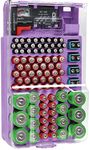 The Battery Organizer and Tester with Cover, Battery Storage Organizer and Case, Holds 93 Batteries of Various Sizes, Includes Battery Tester, Battery Holder for Garage Organization, Purple