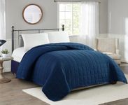 Home Beyond & HB design - Quilted Comforter Blanket with Stain Trim - All Seasons Lightweight Soft Microfiber Bed Blanket - (Queen, Navy)