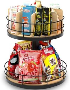 NANAGIFTREE Snack Organizer - Versatile Snack Storage 2 Tier Lazy Susan with Convenient Grab-and-Go Design, Wood and Metal Snack Holder for Home, Office, Breakroom, 12.13" L x 12.13" W x 12.56" H