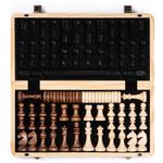 A&A 15" Magnetic Wooden Chess & Checkers Set/Folding Board / 3" King Height German Knight Staunton Chess Pieces/Walnut & Maple Inlaid /2 Extra Queen