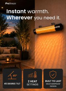 Pro Breeze Wall Mounted Halogen Infrared Patio Heater – Remote Control, 2 Heat Settings, Outdoor Electric