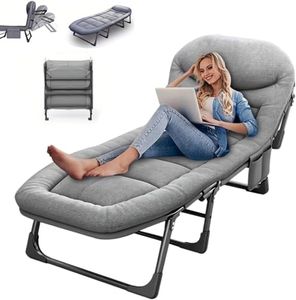 Portable Camping Cots, Folding Cot, 6-Angle Adjustable Camping Cot with Mattress for Patio and Beach, Foldable Bed Portable Heavy Duty Lay Flat Reclining with Pillow(65cm X 200cm)