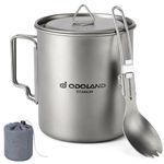 Odoland Camping Titanium Pot with 750ML Titanium Mug, Camping Titanium Coffee Cup with Lid and Spork, Foldable Handle for Camping, Hiking, Traveling and Backpacking