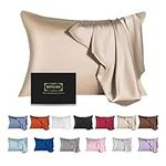 Mulberry Silk Pillowcase for Hair and Skin,Cooling Silk Pillow Case with Hidden Zipper,Allergen Proof Dual Sides Soft Breathable Smooth Silk Pillow Cover for Women. (Champagne, Standard(20"x 26"))