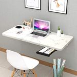 QARA 31x18.5 inches Wooden Wall Mounted Folding Study Table| Wall Mount Table with Cup Holder & Drawer | Foldable Laptop Desk for Home and Office Computer| Italian Marble