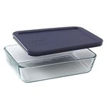 Pyrex Simply Store Glass Rectangular Food Container with Dark Blue Lid (3-Cup)