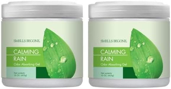 SMELLS BEGONE Air Freshener Odor Absorber Gel - 15 oz, Pack of 2 - Absorbs and Eliminates Odor in Pet Areas, Bathrooms, Cars, & Boats - Made with Essential Oils - Calming Rain Scent