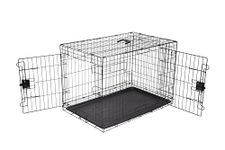 Amazon Basics Durable, Foldable Metal Wire Pet Crate with Tray, Double Door, Divider Panel, 36 x 23 x 25 Inches, Black