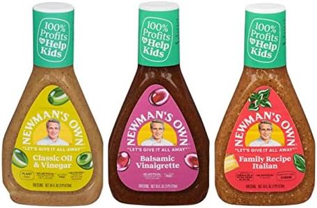Newman's Own Salad Dressing 3 Flavor Variety Bundle: (1) Newman's Own Olive Oil & Vinegar, (1) Newman's Own Balsamic Vinaigrette, and (1) Newman's Own Family Recipe Italian, 16 Oz. Ea. (3 Bottles Total)
