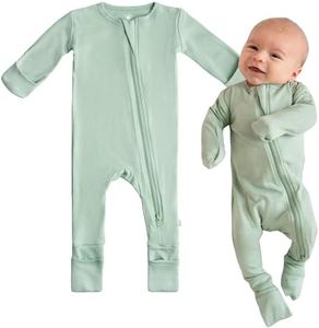 DREAMLAND BABY Bamboo Viscose Baby Pajamas (0-24 months). Ultra Soft Viscose Sleepers with 2-Way Zipper, Mitten & Foot Cuffs Sage Green