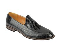 Mens Vintage Snakeskin Print Shiny Leather Tassel Loafers Smart Casual MOD Shoes[EU43,UK9,S32-K15,Black]