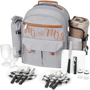 AW BRIDAL Mr and Mrs Insulated Picnic Backpack Bag for 2 Person with Waterproof Cooler Compartment, Engagement Newlywed Anniversary Wedding Gifts for Couple, His and Her Gifts