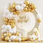 NISOCY White and Gold Balloons Garland Kit, 120PCS White Metallic Gold Confetti Balloon Arch Kit for Birthday Wedding Engagements Graduation Baby Bridal Shower Anniversary Party Decorations