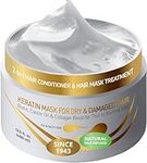 Vitamins Hair Mask Conditioner Keratin Treatment - Biotin Castor and Coconut Oil Deep Conditioning for Thin Fine Hair - Anti Frizz Moisturiser for Curly Straight Dry Damaged & Frizzy Locks