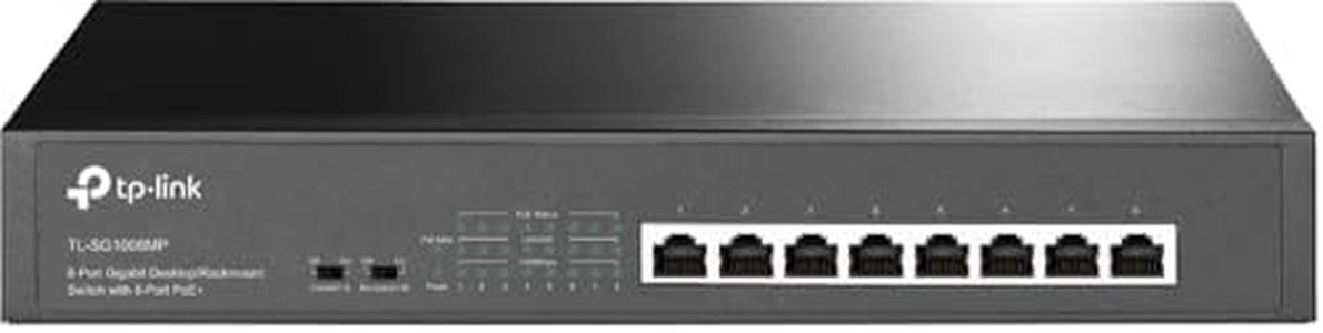 TP-Link 8-Port Gigabit Desktop/Rackmount Switch, 10/100/1000Mbps RJ45 ports, 153W Budget, Energy Power Saving, PoE Auto Recovery, Plug & Play, Metal Casing, Intelligent Power Management (TL-SG1008MP)