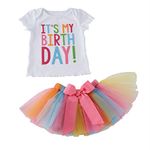 puseky Toddler Baby Girls It's My Birthday T-Shirt+Rainbow Mesh Tutu Skirt Outfit Set