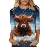 My Order Women 3/4 Sleeved Shirt UK Christmas Santa Elk Snowflake Print Blouse Loose Fit Casual Tops Xmas Tshirt Round Neck T-Shirt 2024 Fashion Shirts Going Out Tee Fall Dressy Shirt